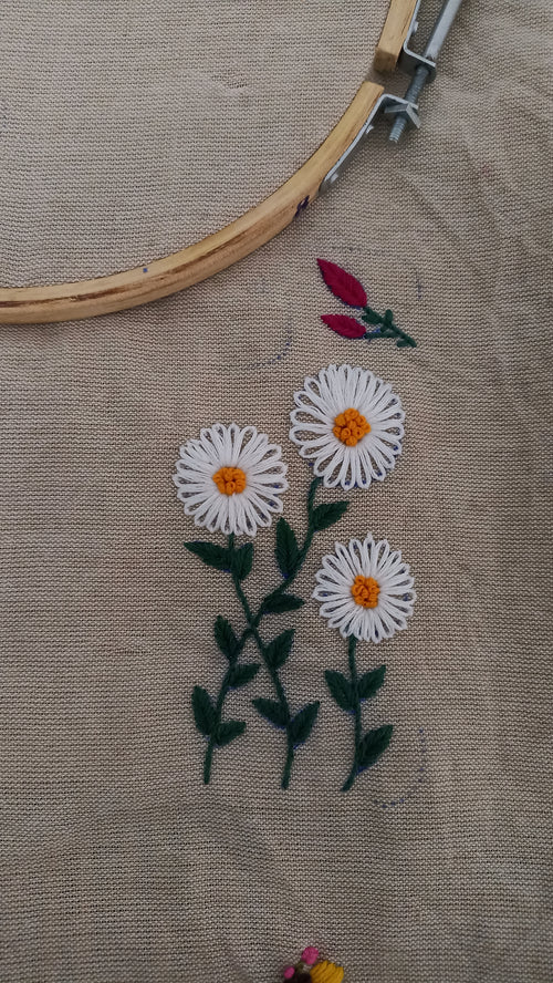 Daisy-1 | Hand-Embroidered White Daisy Floral Phone Outfit by DilStitch| Handmade Fabric iPhone cover