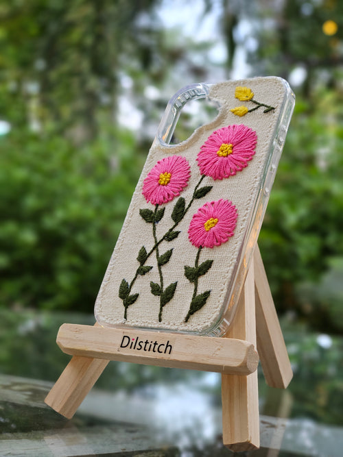 Pink Daisy Bloom | Hand-Embroidered Floral Phone Outfit by DilStitch