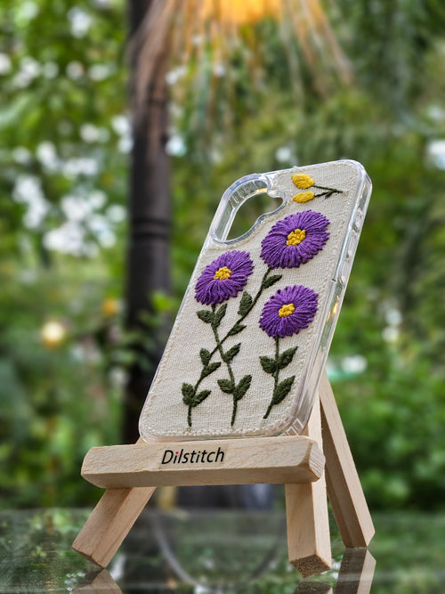 Daisy-2 |Hand-Embroidered Purple Daisy iPhone outfit – Floral Phone Cover by Dilstitch
