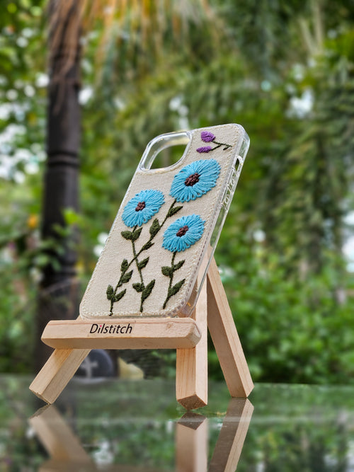 Daisy-3 | Hand-Embroidered Blue Daisy Floral Phone Outfit for iPhone – DilStitch Handmade Case