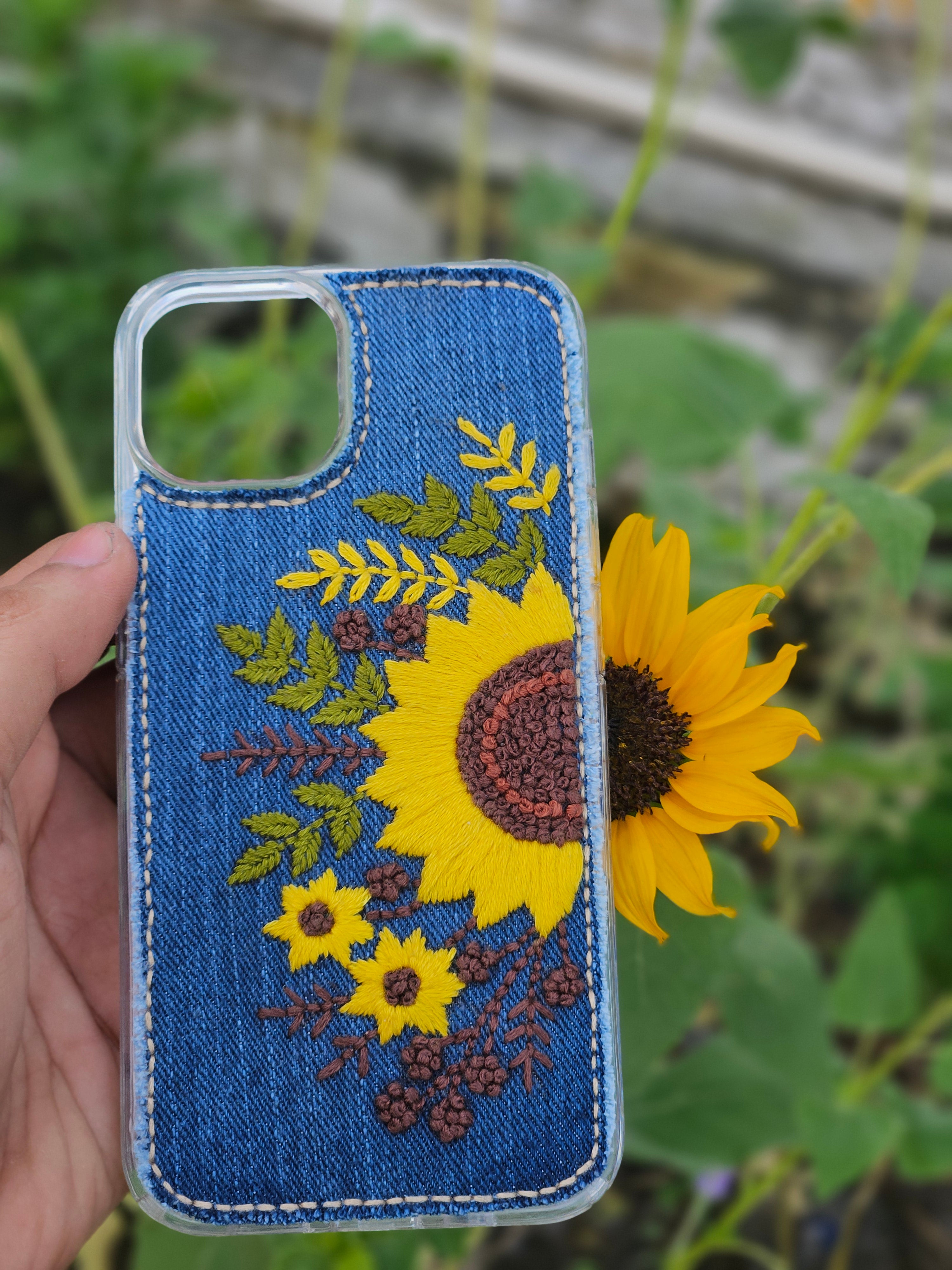 SF-2 | Hand-embroidered Sunflower Denim outfit for Iphone